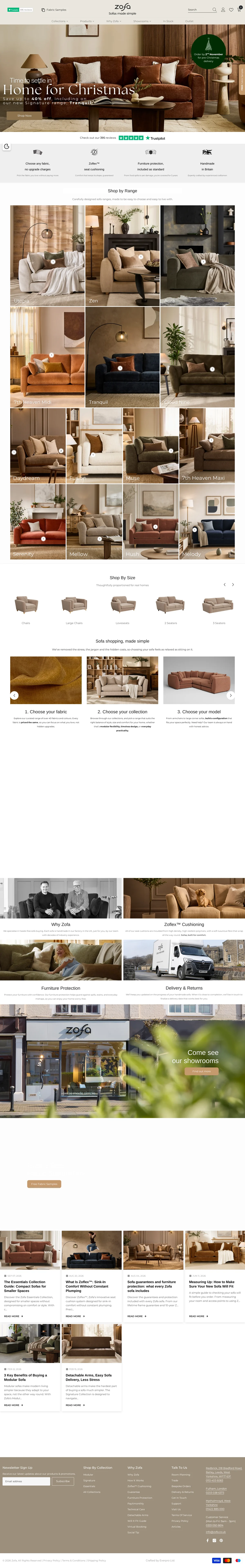 The Zofa ecommerce website, scrolling from top to bottom