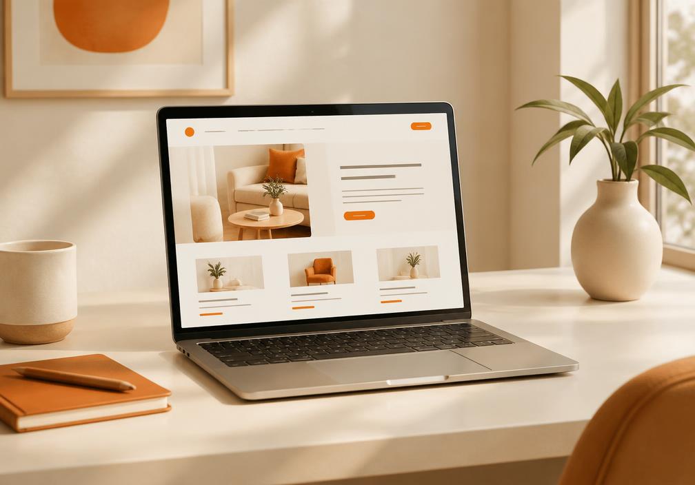 A laptop showing an elegant website layout